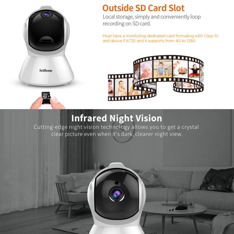 SriHome SH025 2.0 Million Pixels 1080P HD AI Auto-tracking IP Camera, Support Two Way Audio / Motion Tracking / Humanoid Detection / Night Vision / TF Card, AU Plug SriHome SH025 2.0 Million Pixels 1080P HD AI Auto-tracking IP Camera, Support Two Way Audio / Motion Tracking / Humanoid Detection / Night Vision / TF Card, AU Plug
